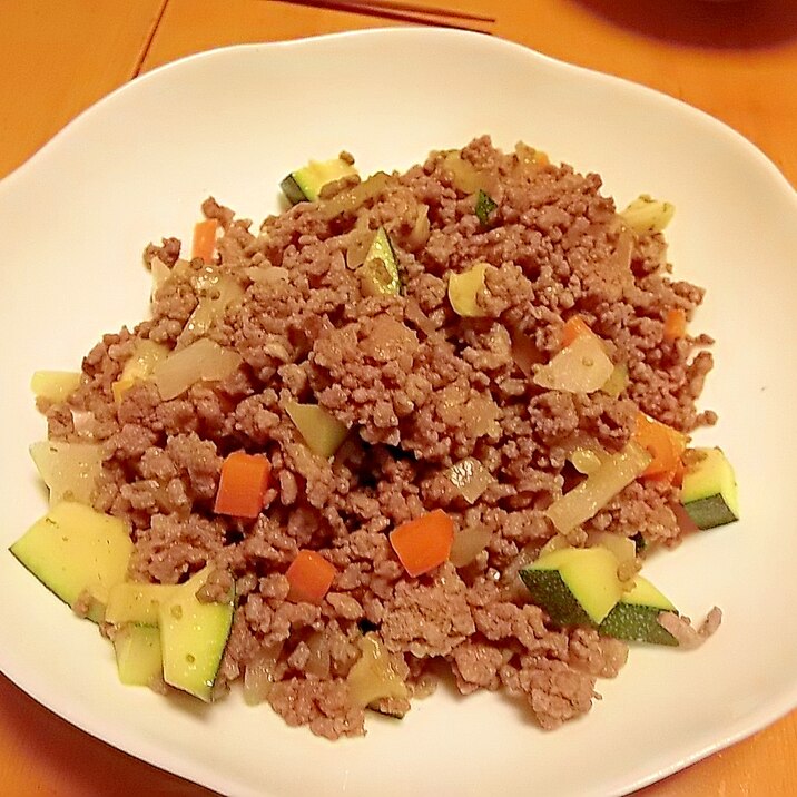 ミンチとズッキーニと野菜の甘辛炒め